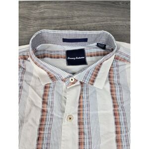 Tommy Bahama Shirt Mens 2XL White Striped‎ Cotton Silk Blend LS Button